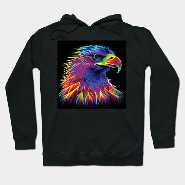 Bald Eagle in Neon Rainbow Colours Hoodie by Geminiartstudio